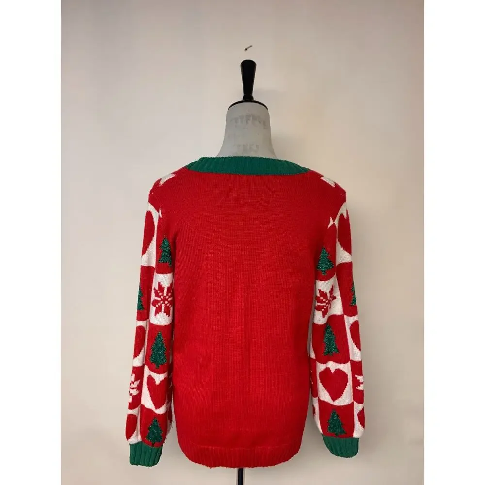Holiday Time Cardigan Sweater Snowflakes Tree Sequins Hearts Christmas Size XS - Picture 3 of 10
